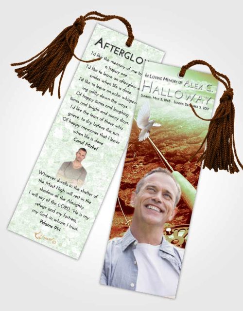 Funeral Bookmark Template Strawberry Mist Fishing on the Rocks