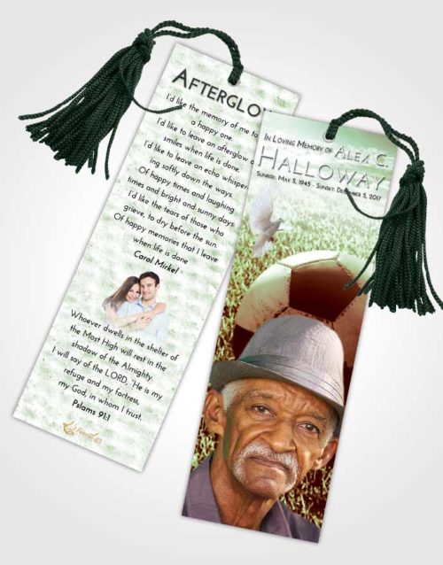 Funeral Bookmark Template Strawberry Mist Soccer Journey