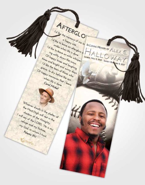 Funeral Bookmark Template Tranquil Baseball Life