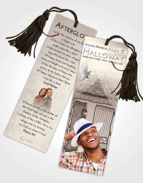 Funeral Bookmark Template Tranquil Dreamy Gates to Heaven