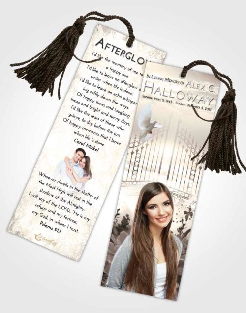 Funeral Bookmark Template Tranquil Flowery Gates to Heaven