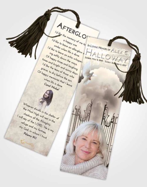 Funeral Bookmark Template Tranquil Mystical Gates of Heaven