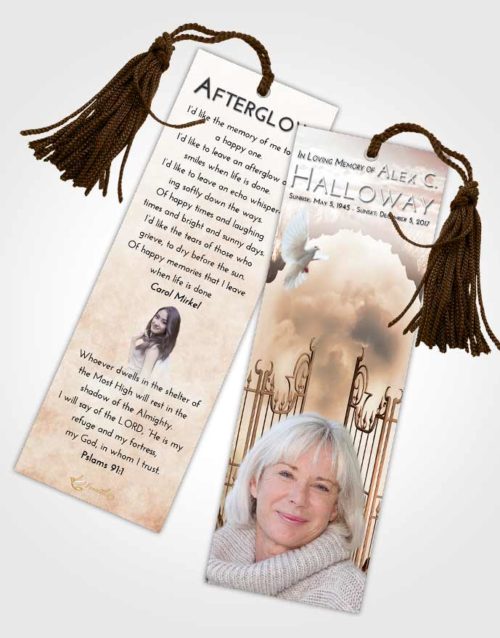 Funeral Bookmark Template Vintage Love Mystical Gates of Heaven