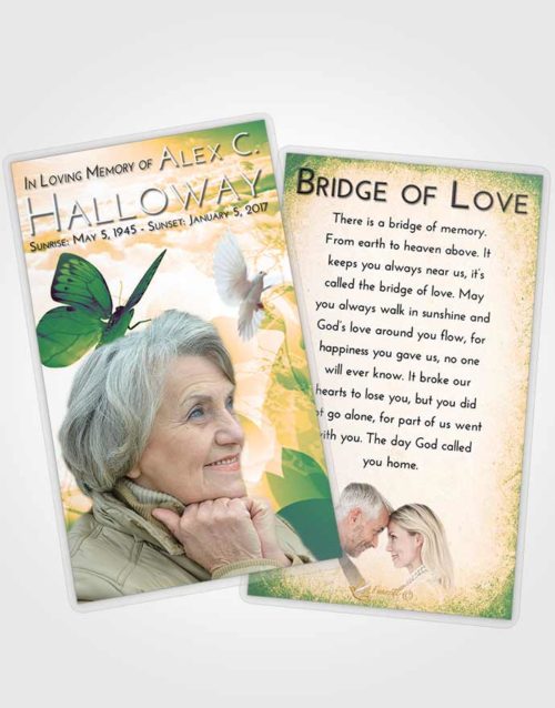 Funeral Prayer Card Template Emerald Serenity Floral Butterfly