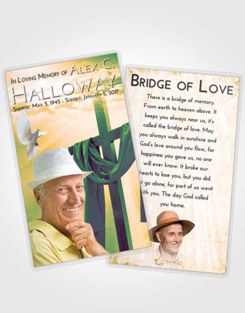 Funeral Prayer Card Template Emerald Serenity Loving Cross