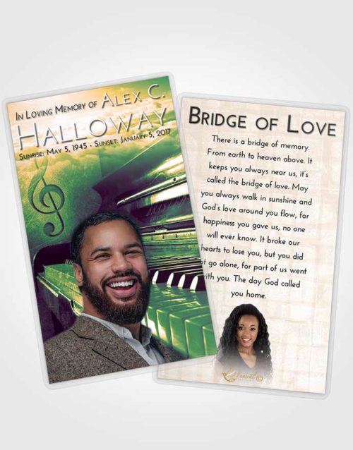 Funeral Prayer Card Template Emerald Serenity Piano Passion