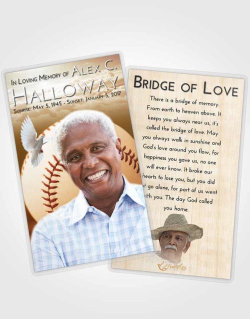 Funeral Prayer Card Template Golden Baseball Victory