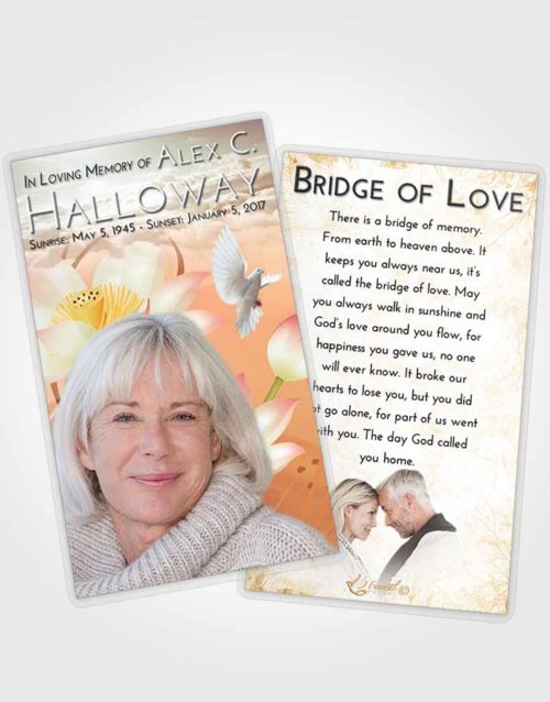 Funeral Prayer Card Template Golden Peach Floral Peace
