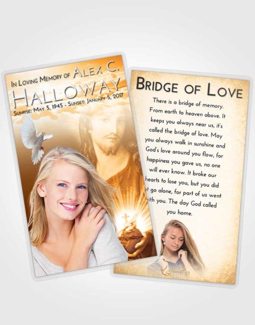 Funeral Prayer Card Template Golden Peach Jesus Christ