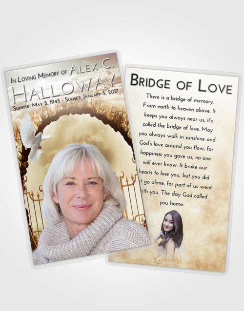 Funeral Prayer Card Template Golden Peach Mystical Gates of Heaven