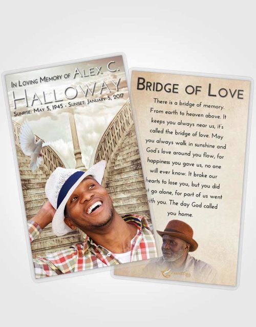 Funeral Prayer Card Template Golden Peach Stairway of Love