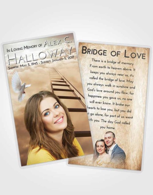 Funeral Prayer Card Template Golden Peach Stairway to Forever
