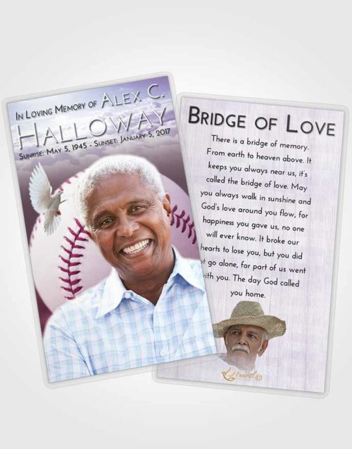 Funeral Prayer Card Template Lavender Sunrise Baseball Victory
