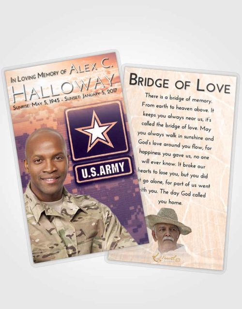 Funeral Prayer Card Template Lavender Sunset Army Duty