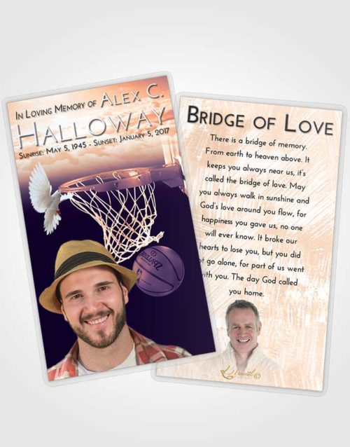 Funeral Prayer Card Template Lavender Sunset Basketball Journey