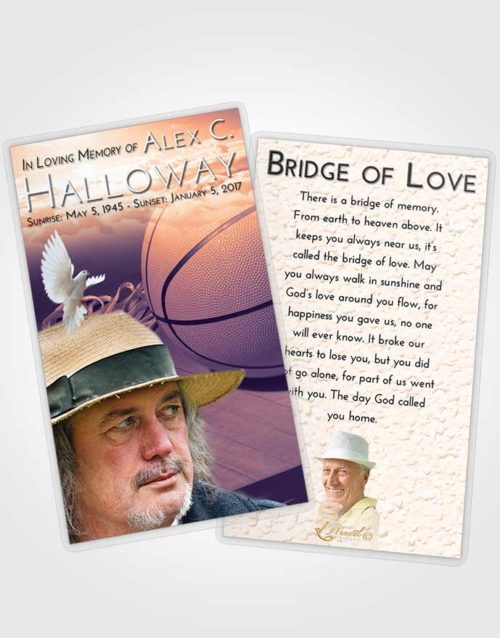 Funeral Prayer Card Template Lavender Sunset Basketball Peace