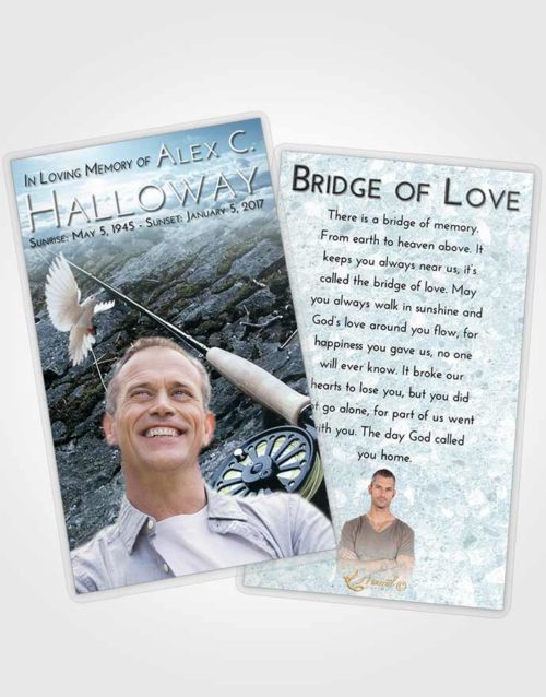 Funeral Prayer Card Template Soft Emerald Love Fishing on the Rocks