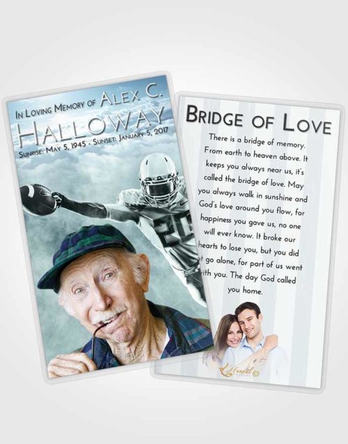 Funeral Prayer Card Template Soft Emerald Love Football Honor