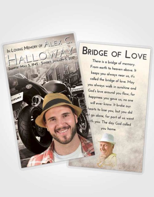 Funeral Prayer Card Template Tranquil Motorcycle Dreams