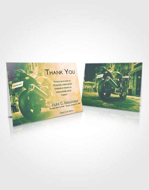 Funeral Thank You Card Template Emerald Serenity Motorcycle Dreams