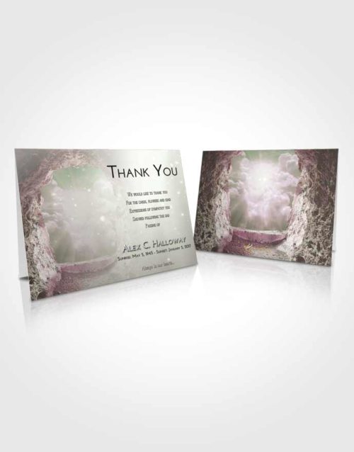 Funeral Thank You Card Template Emerald Sunrise Rocky Gates to Heaven