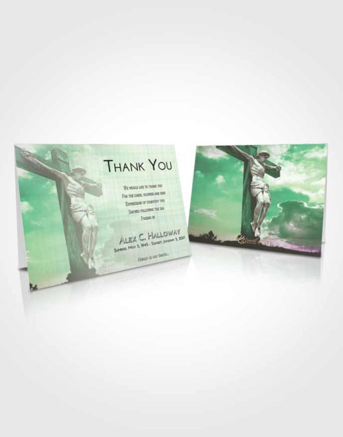Funeral Thank You Card Template Emerald Sunrise Spiritual Cross