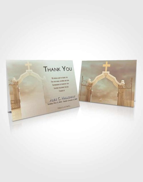 Funeral Thank You Card Template Golden Peach Clear Gates For Heaven