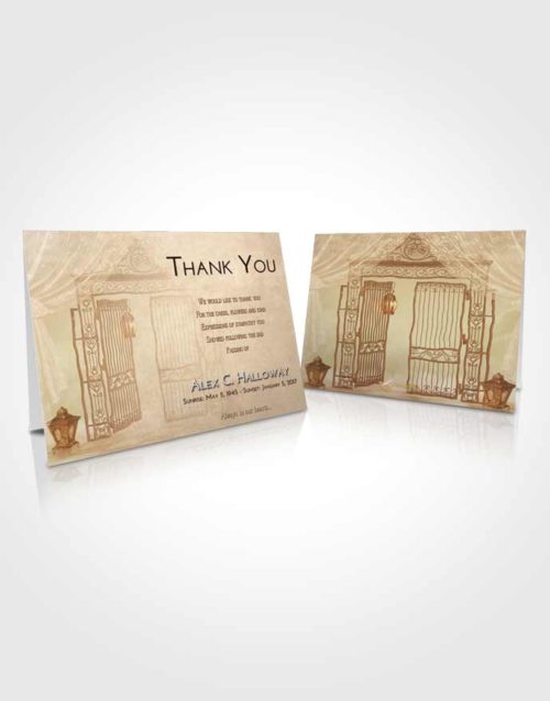Funeral Thank You Card Template Golden Peach Dreamy Gates to Heaven