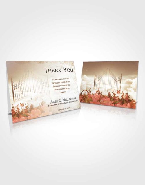 Funeral Thank You Card Template Golden Peach Flowery Gates to Heaven