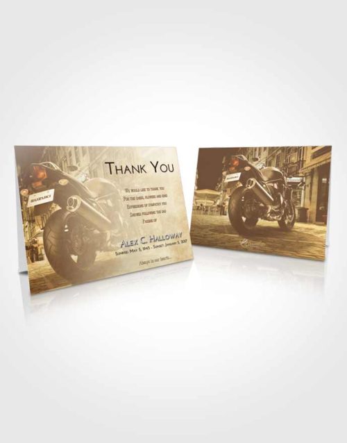 Funeral Thank You Card Template Golden Peach Motorcycle Dreams