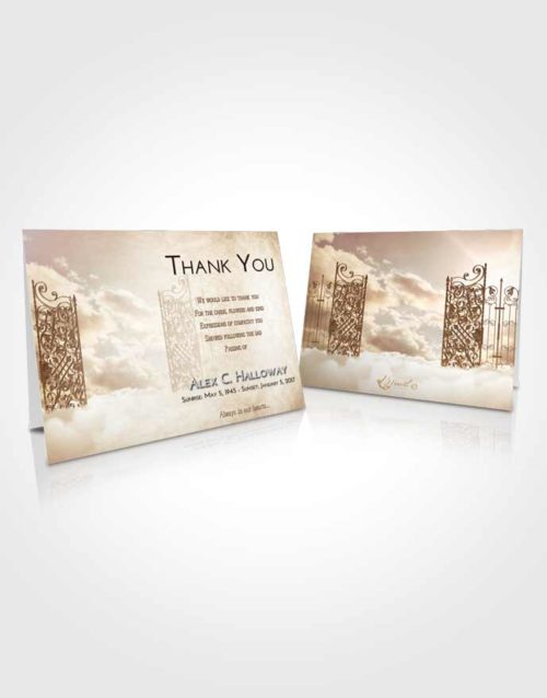 Funeral Thank You Card Template Golden Peach Pearly Gates of Heaven