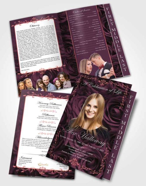 2 Page Graduated Step Fold Funeral Program Template Ambient Afternoon Royal Rose