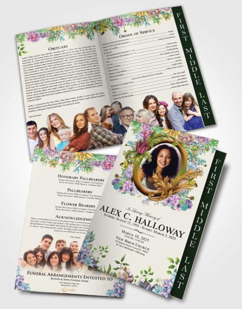 2 Page Graduated Step Fold Funeral Program Template Calm Afternoon Succulents