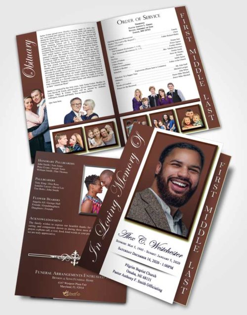 2 Page Graduated Step Fold Funeral Program Template Brochure Composed Radiance