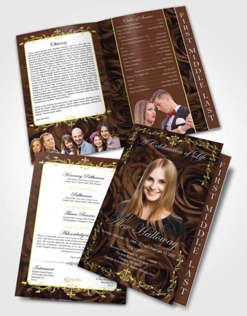 2 Page Graduated Step Fold Funeral Program Template Dazzling Afternoon Royal Rose
