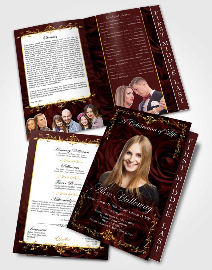 2 Page Graduated Step Fold Funeral Program Template Early Afternoon Royal Rose