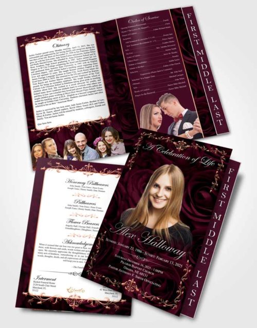 2 Page Graduated Step Fold Funeral Program Template Gentle Afternoon Royal Rose