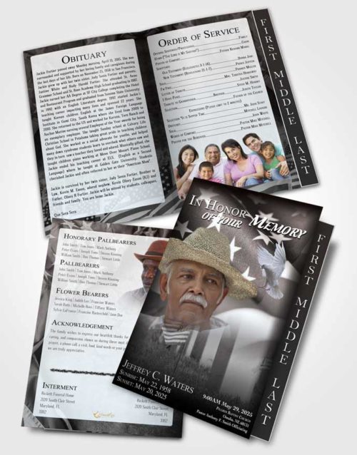 2 Page Graduated Step Fold Funeral Program Template Brochure Majestic American Dream