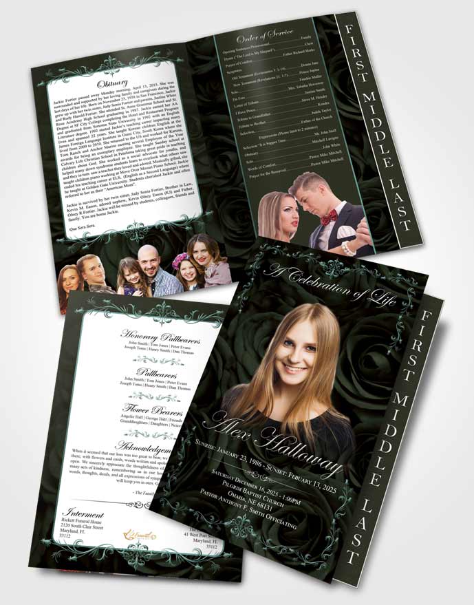 2 Page Graduated Step Fold Funeral Program Template Noble Afternoon Royal Rose