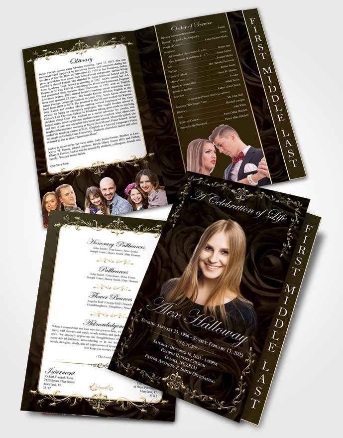 2 Page Graduated Step Fold Funeral Program Template Pacific Afternoon Royal Rose