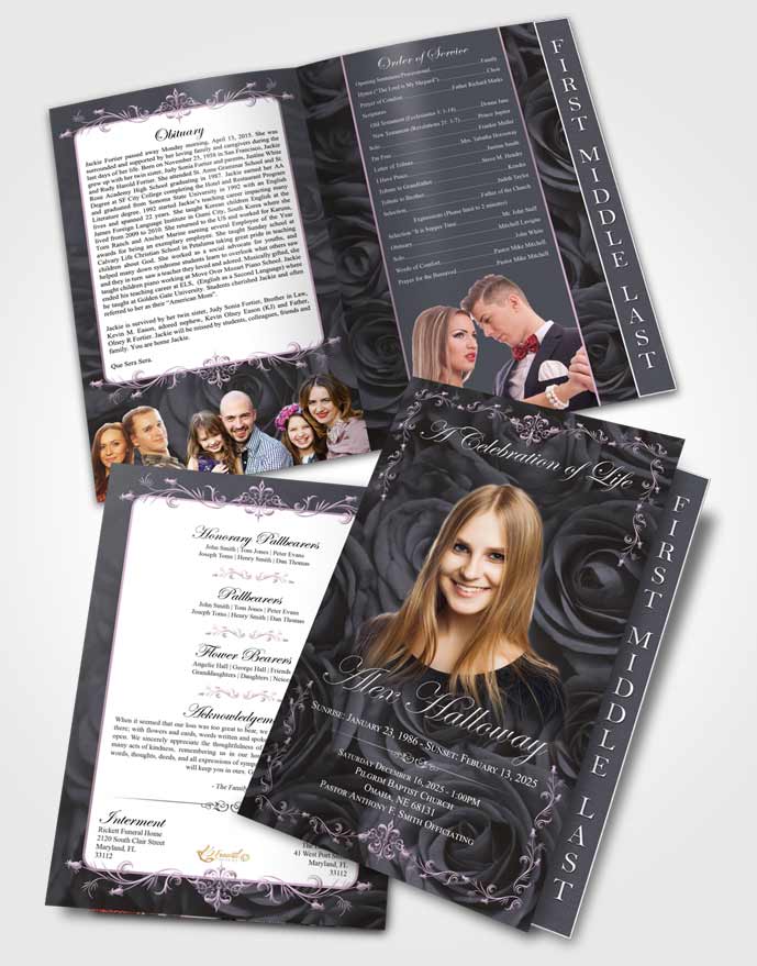 2 Page Graduated Step Fold Funeral Program Template Passionate Afternoon Royal Rose