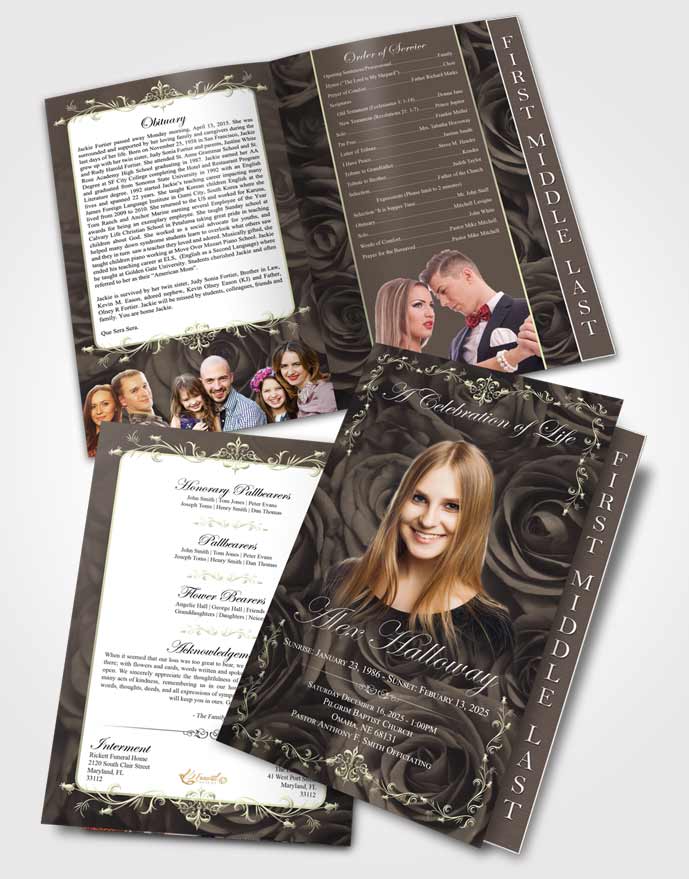 2 Page Graduated Step Fold Funeral Program Template Quiet Afternoon Royal Rose