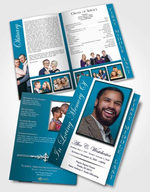 2 Page Graduated Step Fold Funeral Program Template Brochure Sapphire Radiance