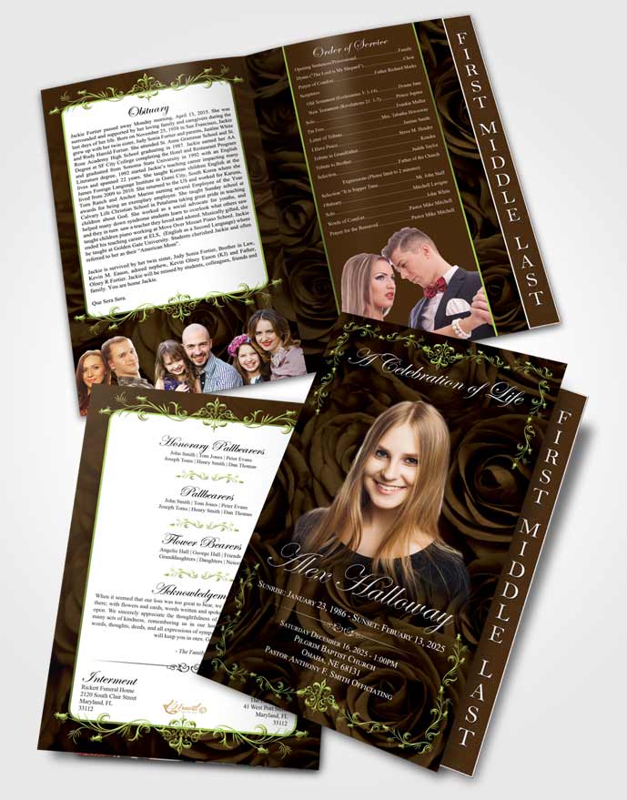 2 Page Graduated Step Fold Funeral Program Template Serene Afternoon Royal Rose