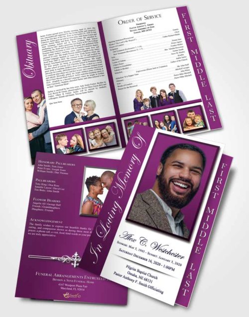 2 Page Graduated Step Fold Funeral Program Template Brochure Serene Radiance