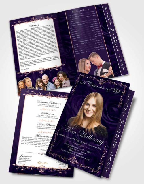 2 Page Graduated Step Fold Funeral Program Template Smooth Afternoon Royal Rose