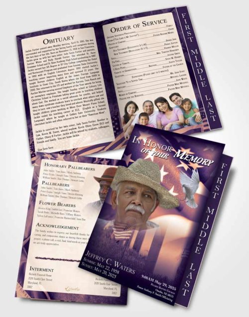 2 Page Graduated Step Fold Funeral Program Template Brochure Smooth American Dream