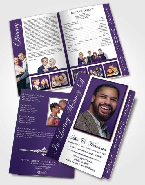 2 Page Graduated Step Fold Funeral Program Template Brochure Smooth Radiance