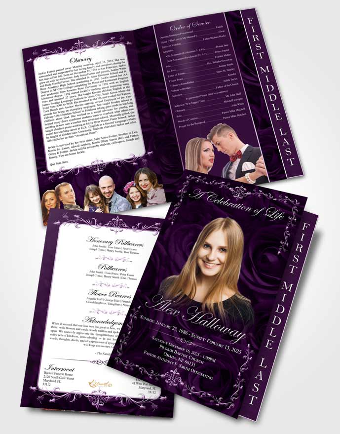 2 Page Graduated Step Fold Funeral Program Template Soothing Afternoon Royal Rose