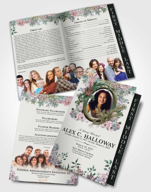 2 Page Graduated Step Fold Funeral Program Template Thoughtful Afternoon Succulents